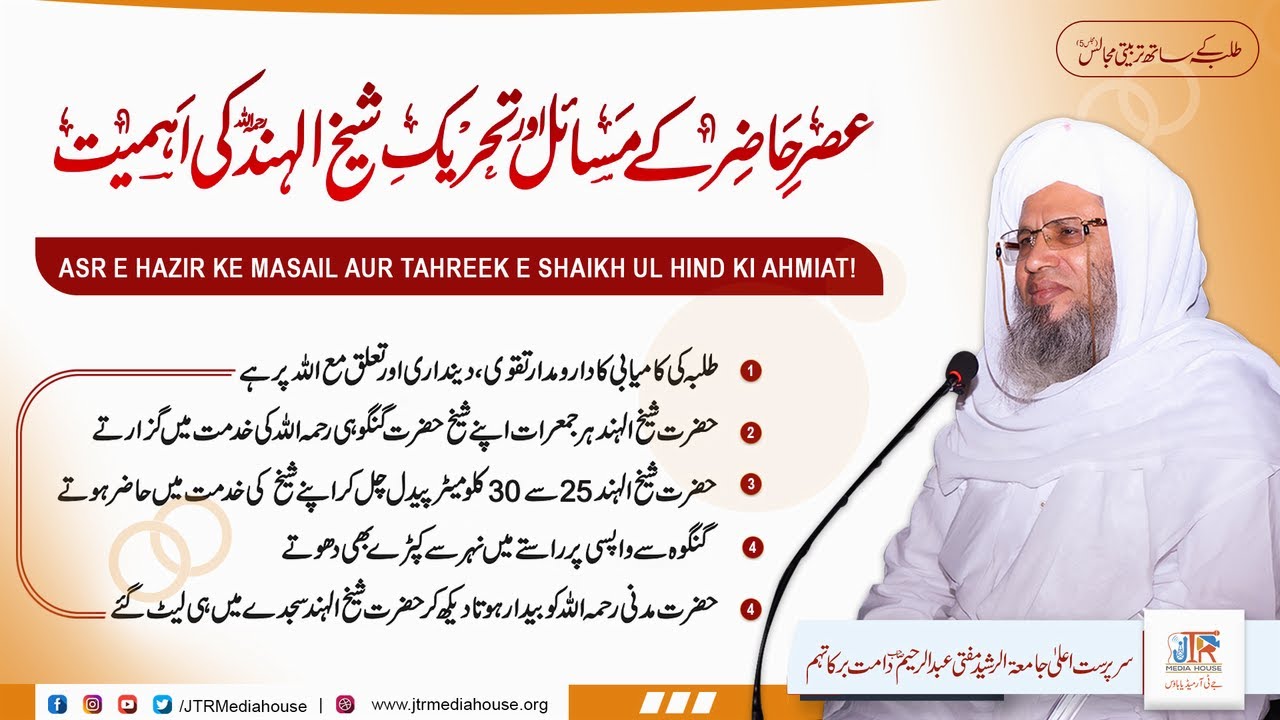 Asr e Hazir Ky Masail Aur Tahreek e Sheikh ul Hind Ki Ahmiyat | JTR Media House
